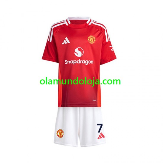Camisola Manchester United Beckham 7 Criança Equipamento Primeiro 2024-2025 Manga Curta